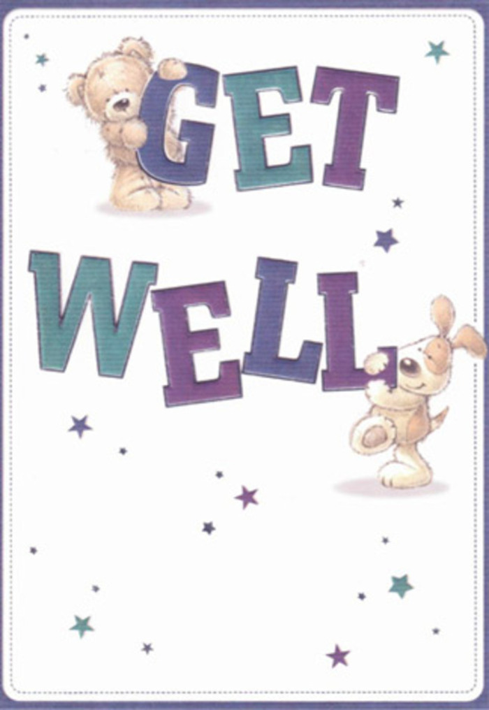 Celebrating gentle encouragement, this get well card radiates the kind of charm you might discover in a sunlit nook of Rush Green on a welcoming day. Friendly illustrations of a plush bear and a lively puppy set a joyous scene-their beaming faces and soft postures instilling confidence and comfort. Around them, playful stars whirl in indigo and turquoise, scattering wishes of well-being through the air just as spring breezes bring new life to nearby Romford parks. The bold, confident typography-layered in purple and teal with subtle gradients-anchors the design, offering a sense of stability and heartfelt reassurance. There's a near-tactile richness to each brushstroke, suggesting the fluffy warmth of the bear and the puppy's smooth, floppy ears, inviting an almost real comfort much like a thoughtfully arranged hand-tied bouquet from a local Rush Green florist. Together with the card's airy ambiance, this image creates a positive, nurturing gesture-ready to brighten the spirit of anyone recovering in Rush Green or nearby, making each well wish feel genuinely local and sincere.