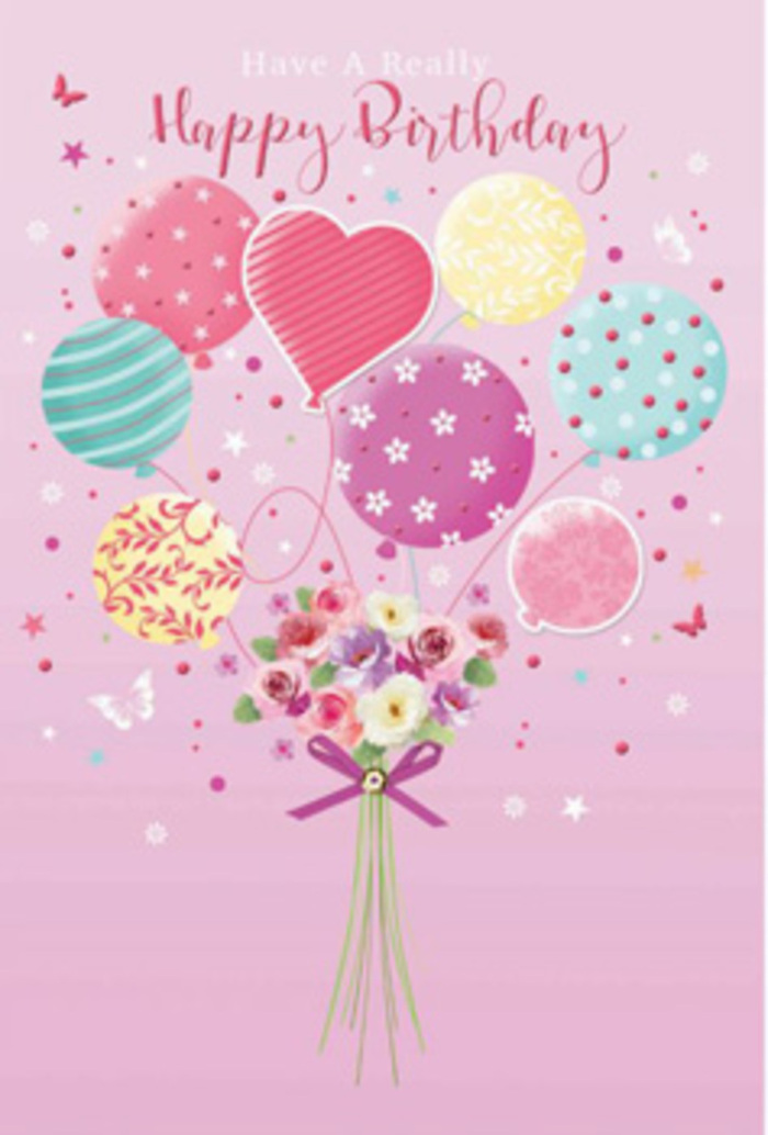 There is a sense of gentle jubilation woven throughout this illustrated birthday bouquet, as if it captures a quiet celebration in Rush Green just before the party begins. The composition starts at the bottom with a petite, hand-tied cluster of flowers-small roses and daisy-like blossoms whose petals shift from creamy white to soft rose and pale lavender. They appear lush yet delicate, their velvety texture almost tangible, like the feel of fresh petals between careful fingertips. A shimmering purple ribbon cinches the stems into a tidy bouquet, the bow's loops catching highlights that echo the gleam of polished gift wrap. From this base, a lively spray of pastel balloons stretches skyward. Each balloon seems to float independently yet harmonise with the others in a symphony of colour: pale sunshine yellows, rosy fuchsias, seafoam greens, and lavender tones glow softly against the pink background. Designs dance across the balloon surfaces-graceful stripes, joyful polka dots, and tiny floral accents-giving the impression of motion, as though a breeze from a nearby Rush Green park has just tousled them. In the upper area of the scene, a few butterflies and star-like sparkles hover and swirl, reinforcing the idea that this bouquet is suspended in a moment of celebration. The light falls gently from one side, lending dimension to each balloon and a dewy radiance to the petals below, much like morning light filtering through a window onto a freshly arranged birthday bouquet. Altogether, the artwork radiates warmth, care, and the feeling of being truly thought of-a perfect visual companion to birthday flowers delivered with love across Rush Green and the surrounding neighbourhoods.