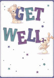 Every element of this get well card sings with cheerful optimism, a feeling cherished by those in Rush Green and beyond who turn to Flower Delivery Rush Green in times of need. At the heart of the card, two lovable characters-a plush teddy bear and an exuberant puppy-appear to leap from the illustration, their playful companionship lending the scene an air of joyous support. The bear embraces the bold, multi-hued 'Get', while the puppy bounces around the vibrant 'Well', the text shaded in deep purples and teals that stand out with gentle vibrancy. A sprinkle of blue and violet stars freckle the cream background, illuminating it with whimsical, twinkling hope. The tactile quality of the bear's fur and the puppy's floppy ears-meticulously drawn-invite comfort, much like the embrace of a favourite soft blanket. Altogether, this card is more than a message; it's an emotional salve woven with kindness and gentle assurance, destined to lift a loved one's spirits in Rush Green, whether they're recuperating at home or just in need of a little encouragement.